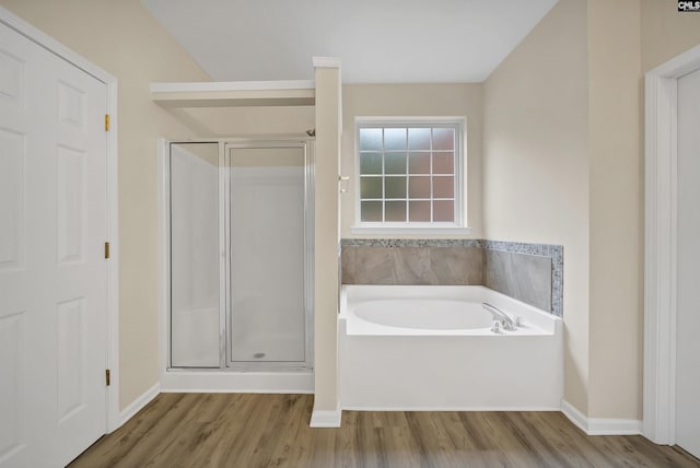 23 Ash Ct, Irmo, SC 29063 - full bathroom with a bath, a stall shower, wood finished floors, and baseboards