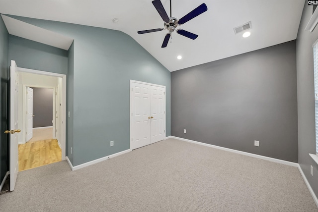 23 Ash Ct, Irmo, SC 29063 - unfurnished bedroom with carpet floors, lofted ceiling, baseboards, a closet, and ceiling fan