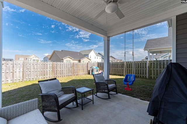 1401 Ardennes Dr, Elgin, SC 29045 - view of patio featuring a ceiling fan and a residential view