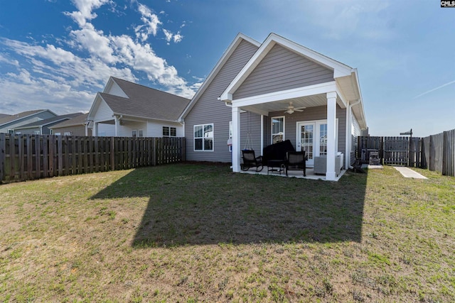 1401 Ardennes Dr, Elgin, SC 29045 - back of house featuring ceiling fan, a patio, and french doors