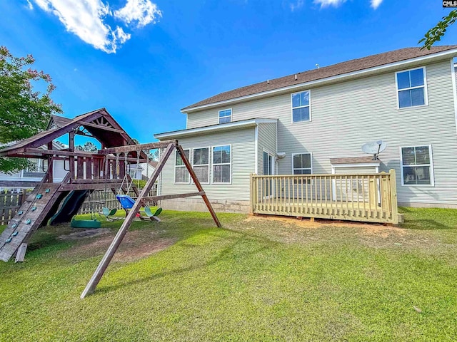 121 Ashford Way, Lexington, SC 29072 - rear view of house with a playground, a lawn, and a deck