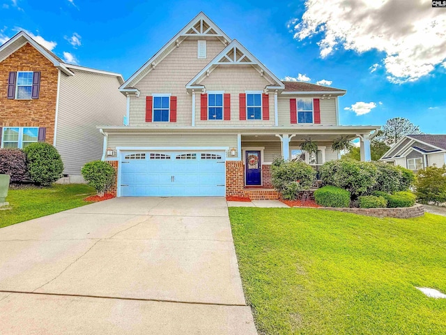 121 Ashford Way, Lexington, SC 29072 - view of front of property featuring a garage, a front yard, driveway, covered porch, and brick siding