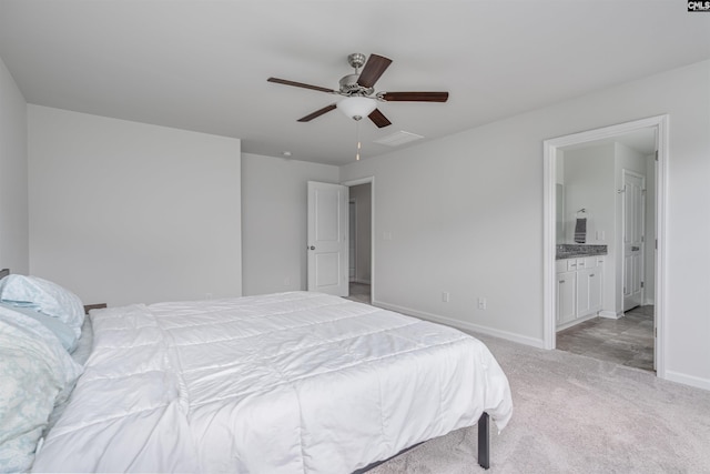 646 Penfolds Way, Blythewood, SC 29016 - bedroom with baseboards, light carpet, ensuite bath, and a ceiling fan