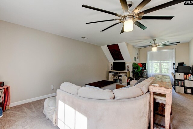 220 Pine Grove Rd, Lugoff, SC 29078 - living room featuring light colored carpet, ceiling fan, and baseboards