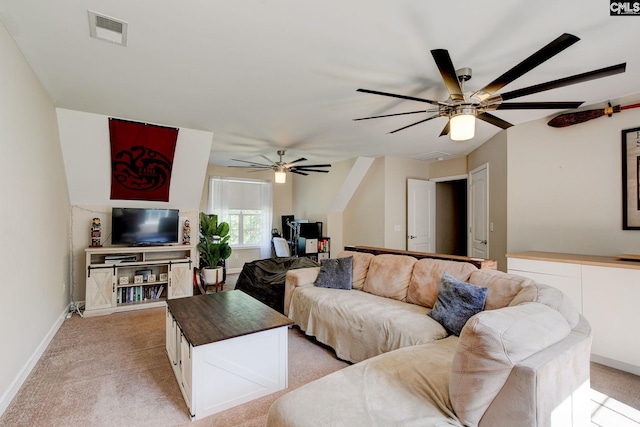 220 Pine Grove Rd, Lugoff, SC 29078 - living area featuring a ceiling fan, light colored carpet, and baseboards