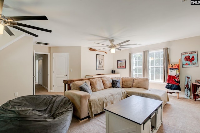 220 Pine Grove Rd, Lugoff, SC 29078 - living area featuring ceiling fan, light colored carpet, and baseboards