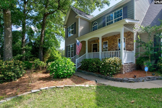 220 Pine Grove Rd, Lugoff, SC 29078 - view of front facade with covered porch and stone siding