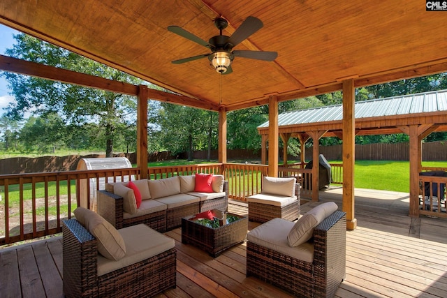 220 Pine Grove Rd, Lugoff, SC 29078 - deck with ceiling fan, outdoor lounge area, and a gazebo