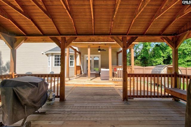 220 Pine Grove Rd, Lugoff, SC 29078 - deck featuring a grill, a fenced backyard, and ceiling fan