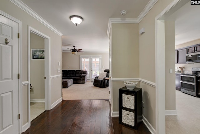 220 Pine Grove Rd, Lugoff, SC 29078 - hall featuring crown molding, baseboards, and hardwood / wood-style floors