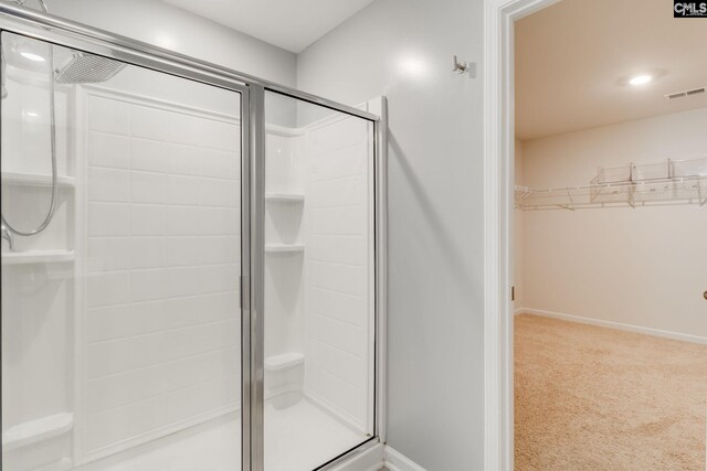 724 Channing Creek Ln, Lexington, SC 29072 - full bath with a stall shower, a walk in closet, and baseboards