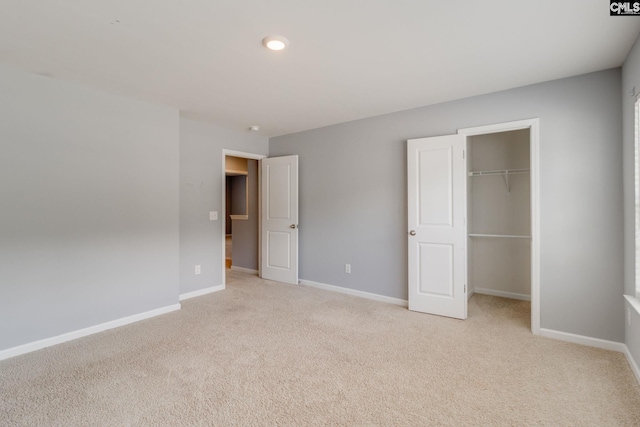 724 Channing Creek Ln, Lexington, SC 29072 - unfurnished bedroom featuring light carpet, baseboards, a closet, a walk in closet, and recessed lighting