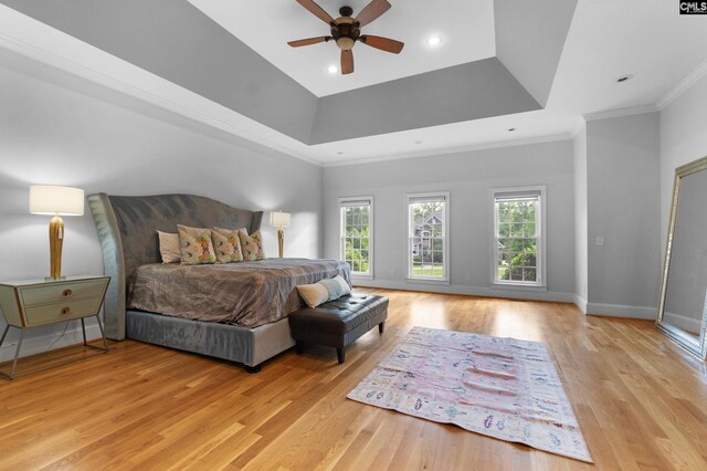 279 Canterwood Rd, Irmo, SC 29063 - bedroom with light wood-style flooring, ornamental molding, baseboards, recessed lighting, and a tray ceiling