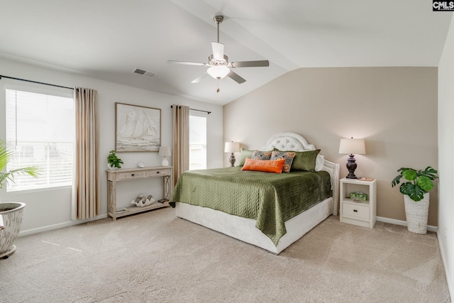 637 Penfolds Way, Blythewood, SC 29016 - carpeted bedroom featuring vaulted ceiling, baseboards, and a ceiling fan