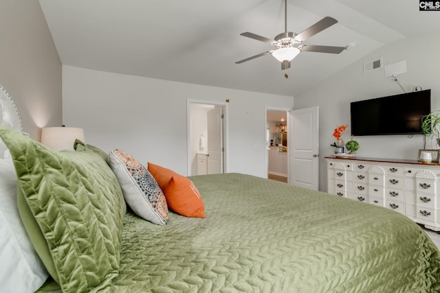 637 Penfolds Way, Blythewood, SC 29016 - bedroom featuring vaulted ceiling, ceiling fan, and ensuite bath