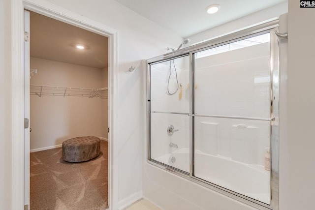 637 Penfolds Way, Blythewood, SC 29016 - full bath featuring combined bath / shower with glass door, recessed lighting, a walk in closet, and baseboards