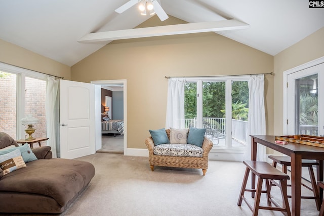 616 Brandon Ct, Lexington, SC 29072 - carpeted living room with ceiling fan, high vaulted ceiling, and baseboards