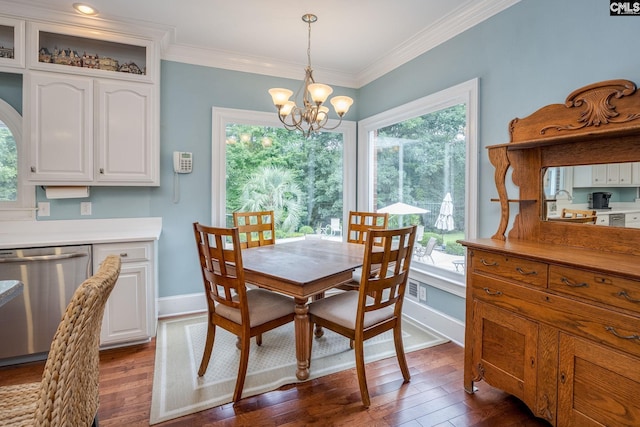 616 Brandon Ct, Lexington, SC 29072 - dining area with a chandelier, healthy amount of natural light, crown molding, and dark wood-style floors