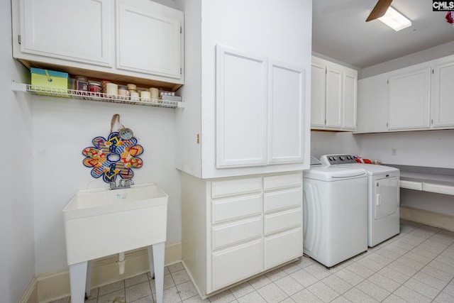 616 Brandon Ct, Lexington, SC 29072 - laundry area with separate washer and dryer, cabinet space, baseboards, and ceiling fan