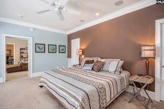 616 Brandon Ct, Lexington, SC 29072 - bedroom featuring light colored carpet, ornamental molding, baseboards, and a ceiling fan