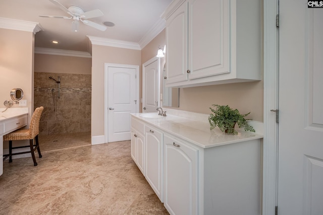 616 Brandon Ct, Lexington, SC 29072 - full bathroom featuring tiled shower, vanity, crown molding, and a ceiling fan