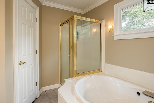 616 Brandon Ct, Lexington, SC 29072 - full bath with a stall shower, a garden tub, tile patterned floors, and ornamental molding