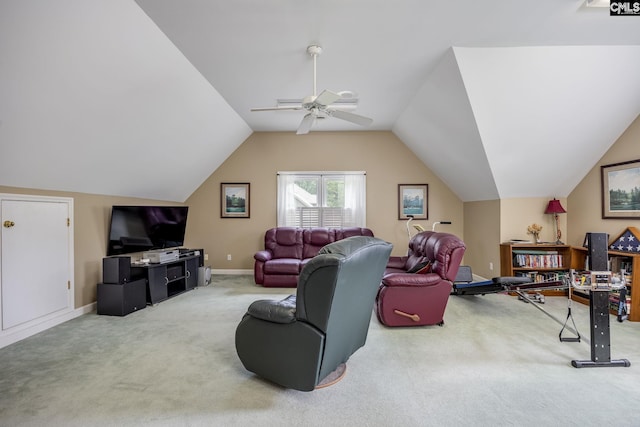 616 Brandon Ct, Lexington, SC 29072 - carpeted living room with ceiling fan, vaulted ceiling, and baseboards