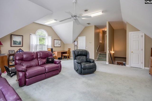 616 Brandon Ct, Lexington, SC 29072 - carpeted living area featuring lofted ceiling and a ceiling fan