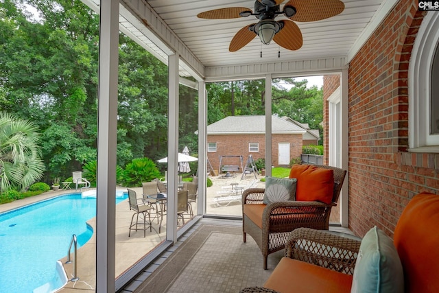 616 Brandon Ct, Lexington, SC 29072 - sunroom / solarium with ceiling fan and an outdoor hangout area