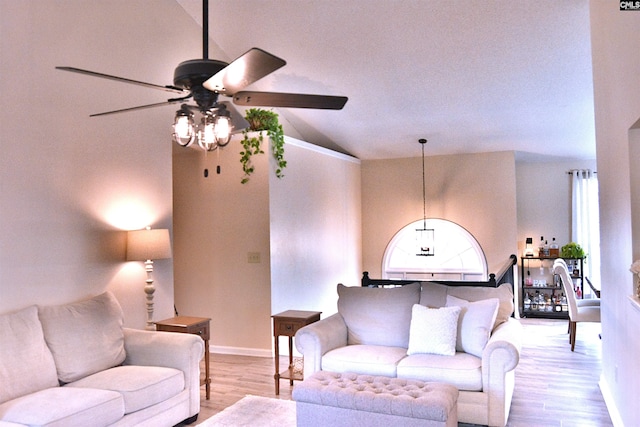 25 Elcock Cir, Irmo, SC 29063 - living room with ceiling fan, wood finished floors, vaulted ceiling, and baseboards