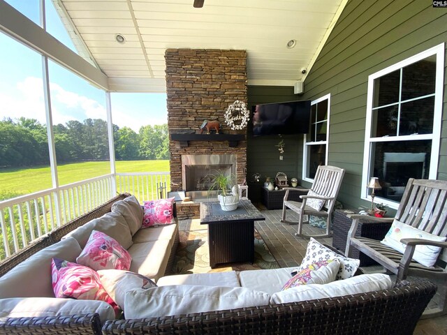 132 Systems Ln, Columbia, SC 29212 - view of patio featuring an outdoor living space with a fireplace and view of scattered trees