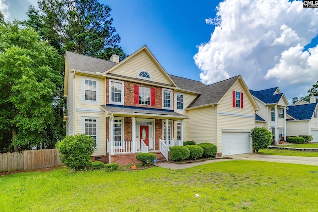 1113 Walden Place Dr, Elgin, SC 29045 - view of front facade with driveway, a garage, covered porch, brick siding, and roof with shingles
