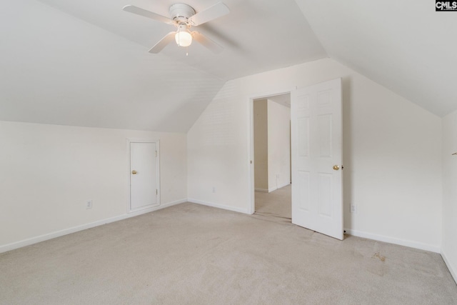 1113 Walden Place Dr, Elgin, SC 29045 - additional living space featuring light colored carpet, vaulted ceiling, ceiling fan, and baseboards