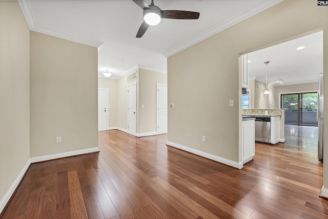 1324 Pulaski St Unit A105, Columbia, SC 29201 - empty room featuring ceiling fan, dark wood finished floors, baseboards, and ornamental molding