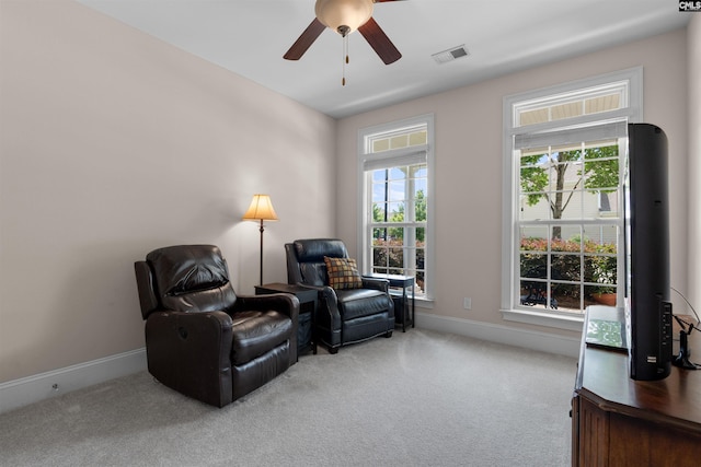 135 Bay Wren Rd, Blythewood, SC 29016 - living area featuring carpet, a ceiling fan, and baseboards