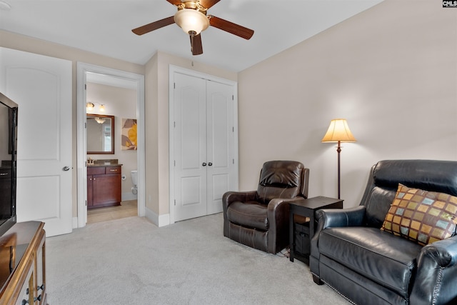 135 Bay Wren Rd, Blythewood, SC 29016 - living area with light colored carpet, ceiling fan, and baseboards