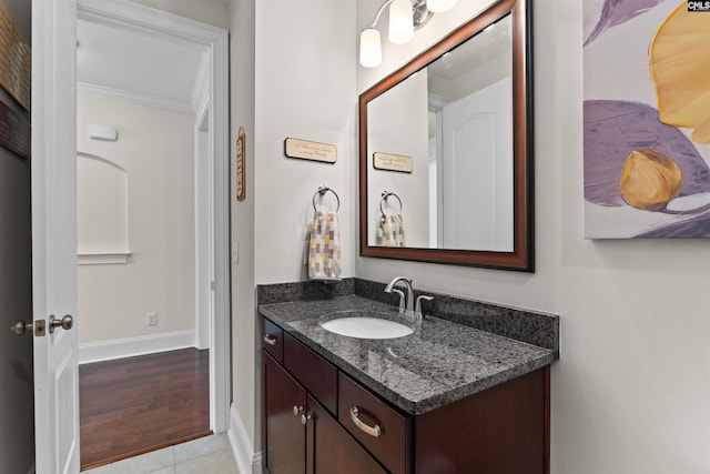 135 Bay Wren Rd, Blythewood, SC 29016 - bathroom featuring vanity, crown molding, and baseboards