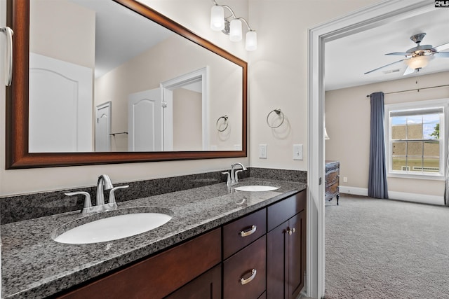 135 Bay Wren Rd, Blythewood, SC 29016 - full bath featuring double vanity, a ceiling fan, and baseboards