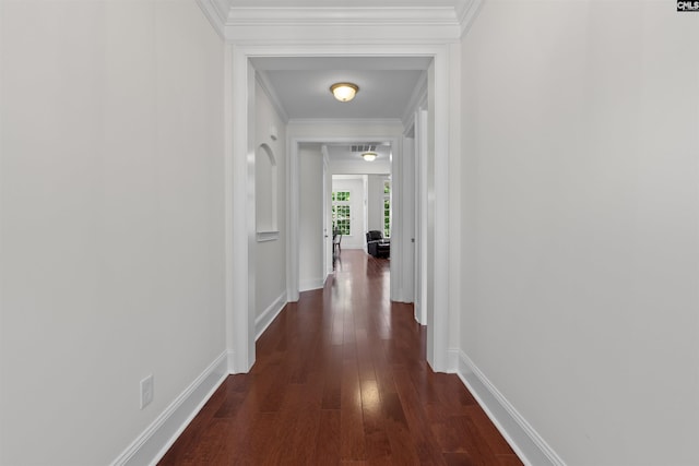 135 Bay Wren Rd, Blythewood, SC 29016 - hall featuring dark wood-style flooring, baseboards, and crown molding