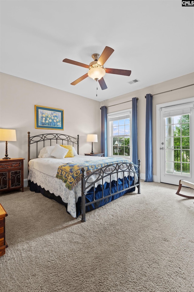 135 Bay Wren Rd, Blythewood, SC 29016 - carpeted bedroom with access to outside, baseboards, and ceiling fan