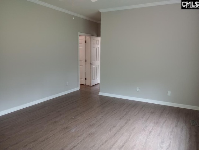 1699 Green Hill Rd, Lugoff, SC 29078 - empty room with dark wood-type flooring, crown molding, baseboards, and a ceiling fan