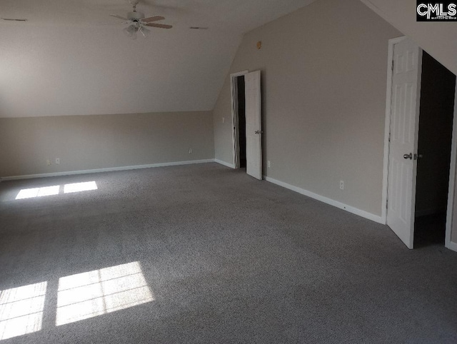 1699 Green Hill Rd, Lugoff, SC 29078 - bonus room with lofted ceiling, a ceiling fan, carpet, and baseboards