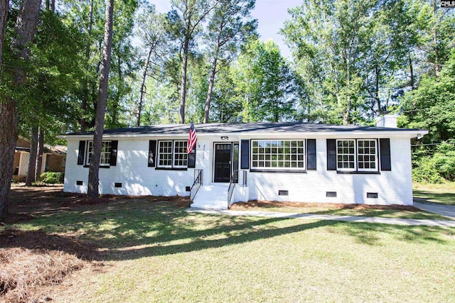 4513 Bonnie Forest Blvd, Columbia, SC 29210 - ranch-style house with crawl space, a front lawn, a chimney, entry steps, and brick siding