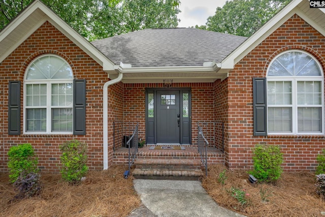 67 Ole Still Ln, Elgin, SC 29045 - view of exterior entry with brick siding and a shingled roof