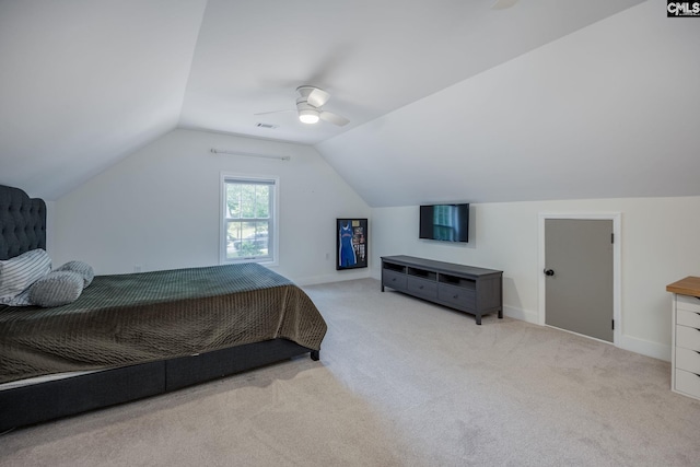 67 Ole Still Ln, Elgin, SC 29045 - carpeted bedroom featuring vaulted ceiling, ceiling fan, and baseboards