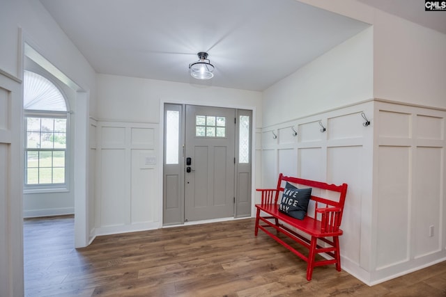 67 Ole Still Ln, Elgin, SC 29045 - foyer entrance featuring a decorative wall and wood finished floors
