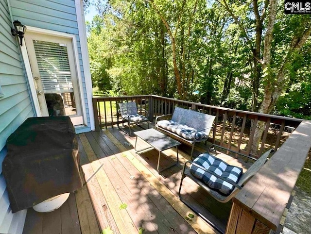 109 Cranewater Dr, Columbia, SC 29212 - wooden deck with an outdoor living space and area for grilling