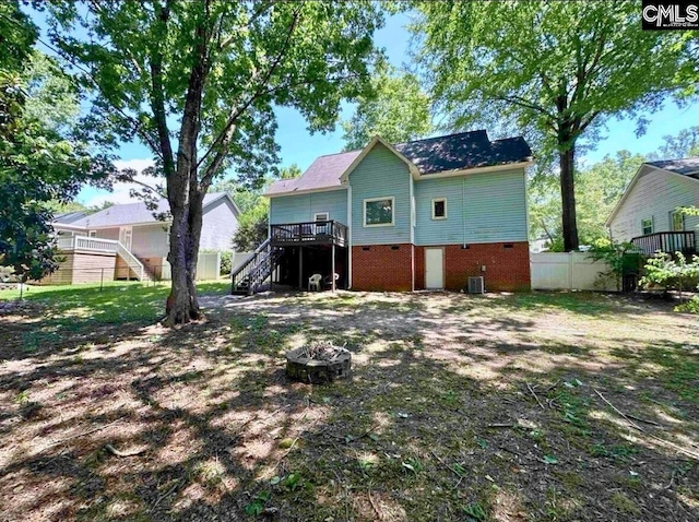 109 Cranewater Dr, Columbia, SC 29212 - back of house featuring stairway, a fire pit, a deck, and cooling unit
