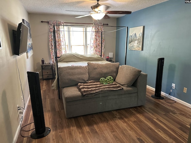 109 Cranewater Dr, Columbia, SC 29212 - bedroom featuring a textured ceiling, dark wood-type flooring, baseboards, and ceiling fan