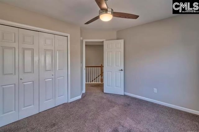 2 Alverston Ct, Irmo, SC 29063 - unfurnished bedroom featuring carpet floors, a closet, baseboards, and a ceiling fan